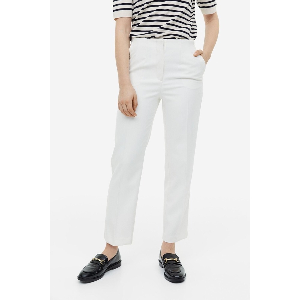 H&M Pants Womens 10 High Waisted Ankle‎ Length Tappered NWT Cream Ivory
